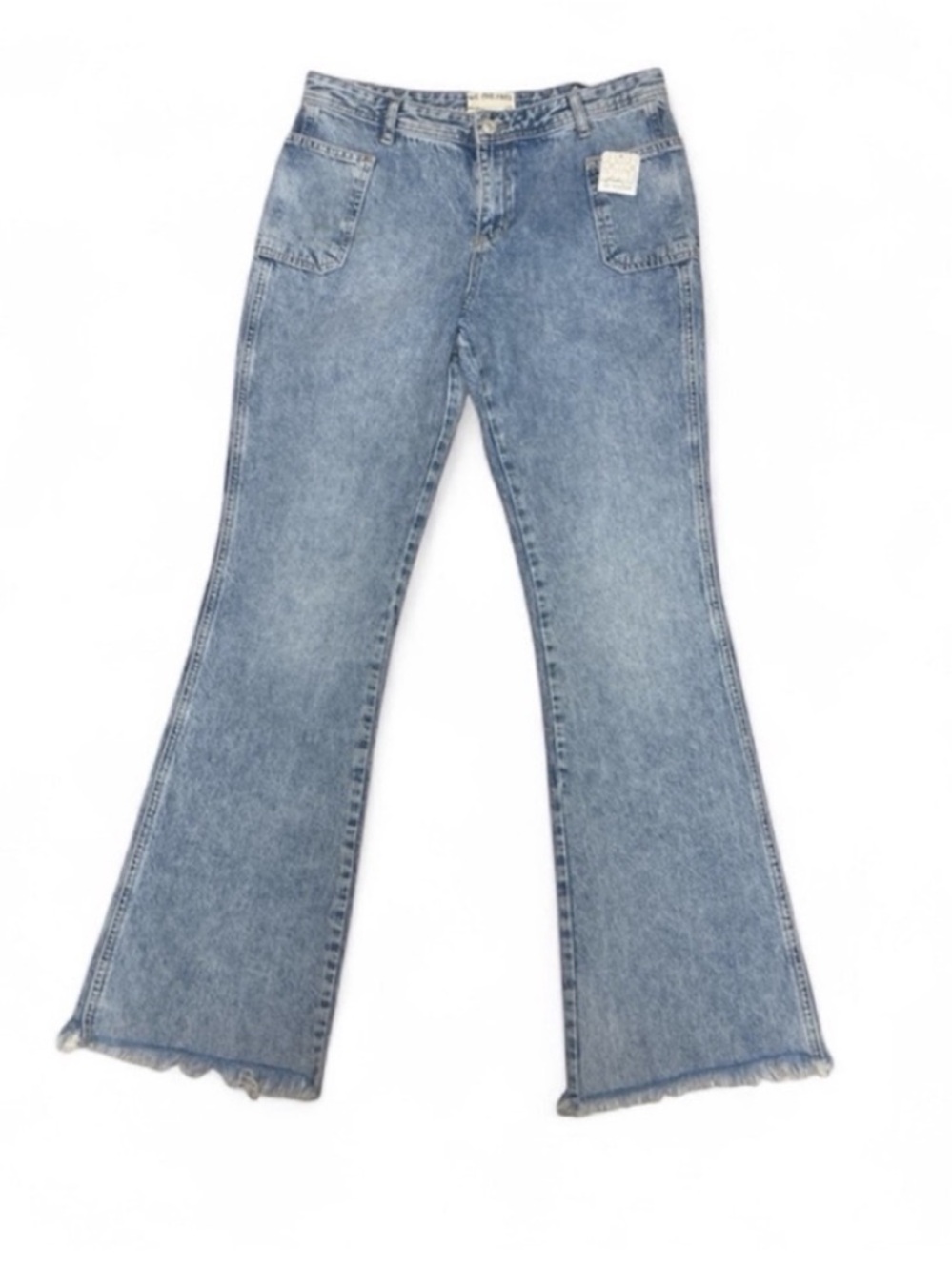 We The Free Jeans Womens
29 Blue Medium Wash Mid Rise Wide Leg Flare Frayed
